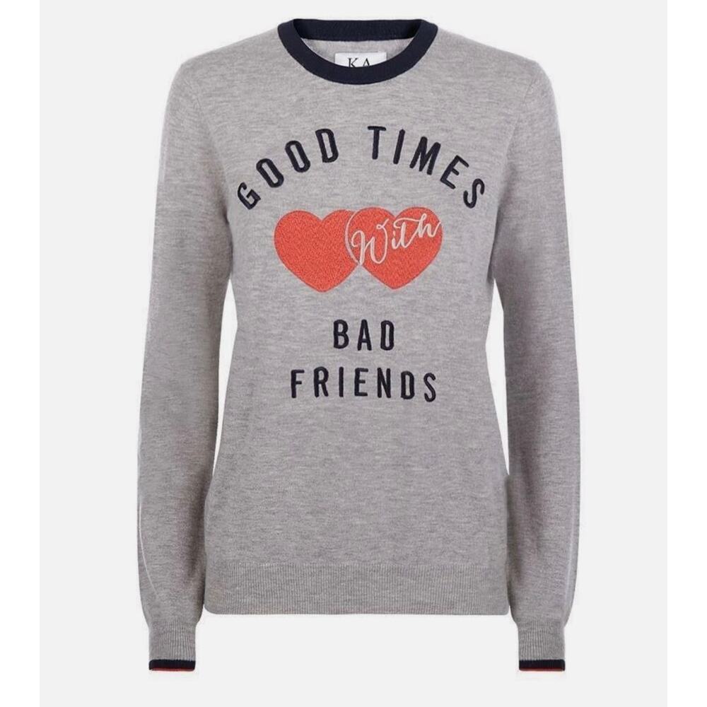 ZOE KARSSEN GOOD TIMES BAD FRIENDS SWEATER‎ EMBROIDERED Wool Cashmere XS $224